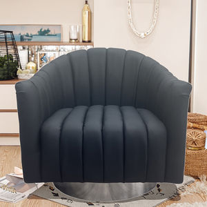 काले चमड़े के स्टेनलेस स्टील चांदी बेस टिकाऊ घूर्णन कुर्सी आधुनिक लक्जरी लिविंग रूम स्विचकवेंट अपार्टमेंट - Product Image 2