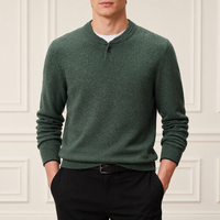 Pull en tricot à col Henley vert foncé pour homme, style preppy, à un bouton, manches longues, pour l'automne et l'hiver