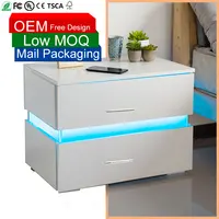 Nightstand Most Popular Modern Design Wooden Style LED Nightstand Bedside Table