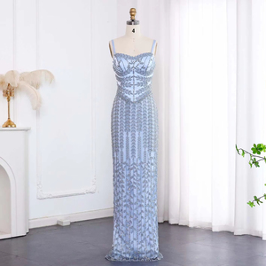 Dubai Spaghetti Straps <strong>Blue</strong> Luxury <strong>Blue</strong> Evening <strong>Dress</strong> for Women Arabic Long Occasion <strong>Dress</strong> Lsz124 - Product Image 3