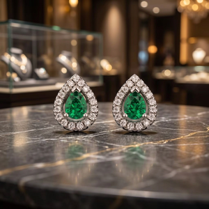 Pendientes de Alta Costura con Diamantes Redondos y en Forma de Pera en Metal Precioso - Product Image 1