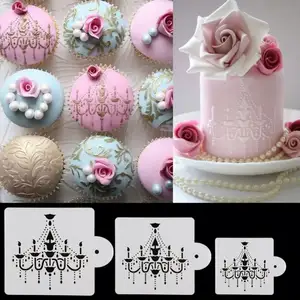 3pcs Wall Decorating Stencil Bakeware Pastry Chandelier cake Stencil Cake Side Stencil Fondant cake decorating Mold Tool