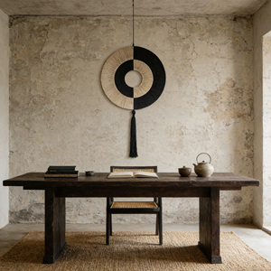 Décoration murale en corde minimaliste Wabi-Sabi avec pompon circulaire artisanal pour les intérieurs de maisons d'hôtes rétro - Product Image 4