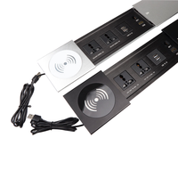 Prise de courant de bureau en aluminium avec couvercle coulissant, chargeur sans fil, 2 prises, prise de charge de bureau compatible US/EU/AU/CN/UK