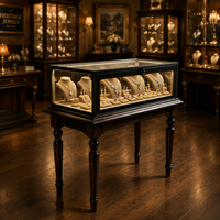 Vitrine à bijoux en bois avec éclairage LED, présentoir verrouillable en verre trempé pour comptoir de vente au détail, meuble de présentation vintage