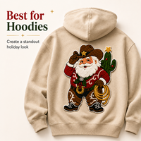 Écusson personnalisé Père Noël Western, grand badge brodé en chenille pour sweats à capuche et vestes, conception gratuite, MOQ 50 pièces