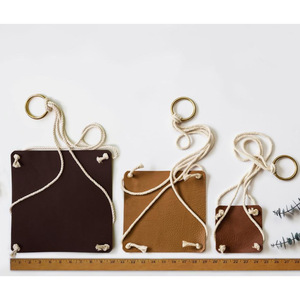 Leather planter hanging <b>basket</b> with mesh bag, hanging <b>basket</b> with rope, decorative potted <b>plants</b>, Bohemian style. - Product Image 1