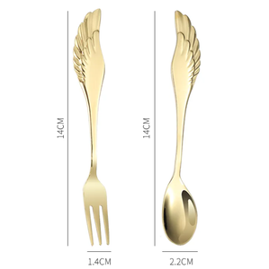 DFC0350 Cuchara y Tenedor de Acero Inoxidable con Diseño de Pluma de Ángel, Juego de Dos Piezas, Portátil, para Hotel y Restaurante, Cubertería Creativa - Product Image 2