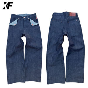 XUFEI <span class=keywords><strong>Jeans</strong></span> Originali da <span class=keywords><strong>Uomo</strong></span> in Denim Grezzo Giapponese Selvedge, Design Vintage Personalizzato, Vestibilità Larga e Dritta, Colore Indaco Scuro - Product Image 1