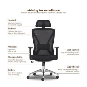Silla de Oficina Ejecutiva Ergonómica de Malla <span class=keywords><strong>ADINO</strong></span> Serie M18 con Reposacabezas Ajustable - Diseño Moderno - Product Image 2