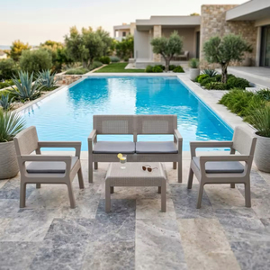 Conjunto de Muebles de Jardín de Mimbre de 4 Piezas de Grado Comercial, Moderno, con Cojines Gruesos y Suaves para Jardín, Patio Trasero o Terraza - Product Image 6