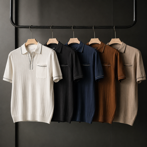 Polos de Golf Personalizados de Punto para Hombre, Estilo Old Money, Manga Corta Acanalada, Ribete en Contraste, Bolsillo en el Pecho, Marca Privada OEM ODM - Product Image 1