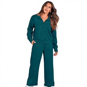 Ensemble de survêtement pour femme : sweat-shirt demi-zip et pantalon large – Tenue décontractée et sportive – Vente en gros - Product Image 1