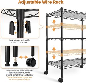 <span class=keywords><strong>Scaffali</strong></span> a 3 Ripiani Regolabili in <span class=keywords><strong>Acciaio</strong></span> al Carbonio, Capacità 750 lbs, Certificati NSF, Mensole in Filo Metallico Zincato <span class=keywords><strong>Cromato</strong></span> con Ruote - Product Image 3