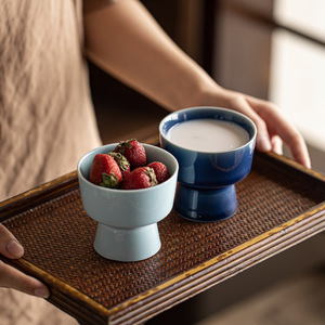 Assiette à pâtisserie en céramique chinoise à pieds hauts, bol à dessert, plat à fruits en porcelaine, style rétro de luxe pour les fêtes - Product Image 4