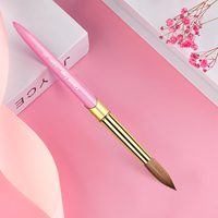 Pinceau à ongles en acrylique de luxe avec manche en métal rose, 100% poils de Kolinsky, virole dorée, pour ongles en acrylique