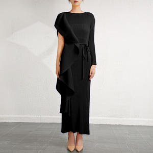 Robe de soirée plissée PY pour femme, texturée, décontractée, à nouer à la taille, à une manche, robe longue de fête, vente en gros, vêtements d'été pour femme - Product Image 4