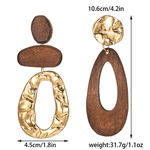 Boucles d'oreilles pendantes rétro en bois, couleur café brun, forme géométrique ronde, pour soirée, mode - Product Image 3