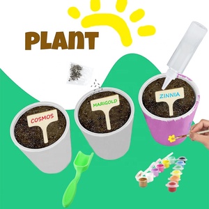 Mini vasi da fiori per piante in ceramica per bambini con vernice a 12 colori e Set di 2 pennelli per bambini, kit da disegno e coltivazione fai-da-te - Product Image 2