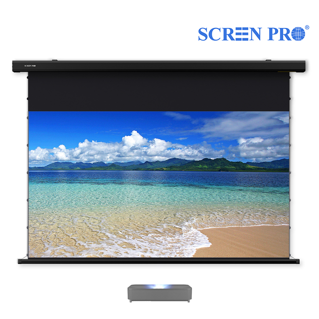 SCREENPRO 84-150"T-prism Ceiling/Wall Mounted Motorized Tension Electric Remote Control Lifting UST ALR Projector Screen