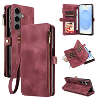 Étui portefeuille en cuir PU pour Samsung S25 Plus/S26 Plus, 9 emplacements pour cartes + poche zippée pour pièces de monnaie, support intégré, blocage RFID