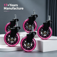 Roue pivotante transparente rose en PU de 3 pouces pour meubles et chaises de bureau, avec logo OEM/ODM