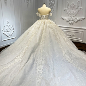 Robe de mariée de bal de fin d'année longue jusqu'au sol en tulle avec appliques florales en cristal modernes LSCJ09, traîne de cour - Product Image 5