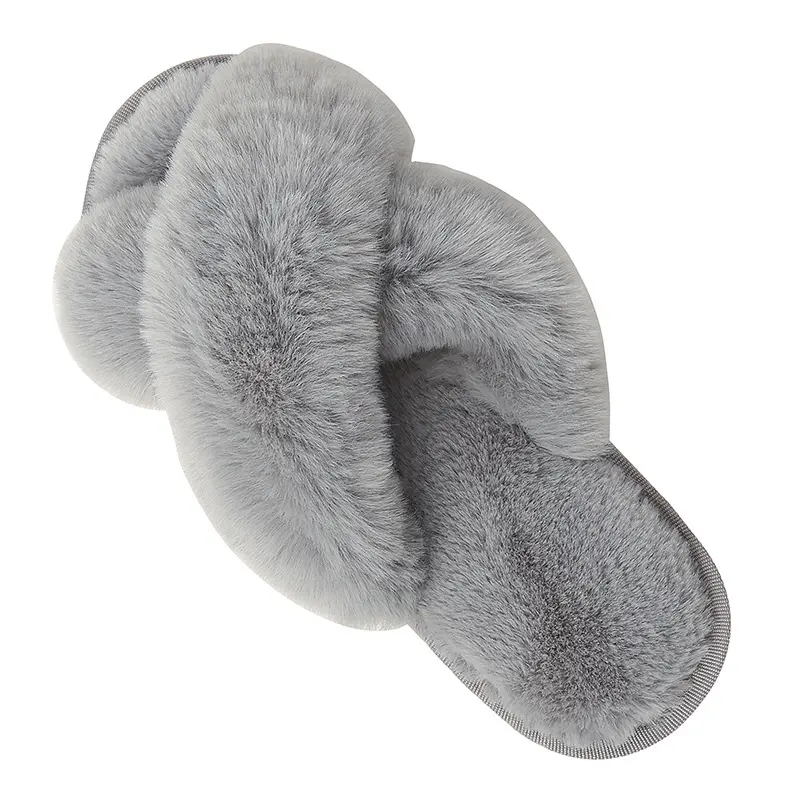 CLF Amazon hot selling winter plush cross belt drag cotton indoor plush women slippers fashion slippers