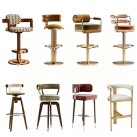 Tabouret de bar pivotant de luxe, chaise haute rembourrée avec cadre doré pour îlot de cuisine, bar, restaurant, vente en gros