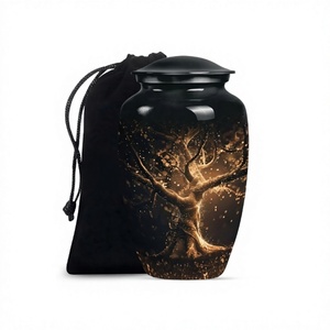 Venta caliente negro gran árbol de aluminio Árbol de la vida cremación urna para adultos para cenizas humanas con bolsa de terciopelo gratis - Product Image 1