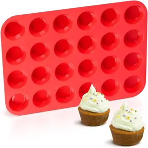 Moule à muffins en silicone mini moule à cupcake 24 tasses, moule de cuisson en silicone antiadhésif sans BPA