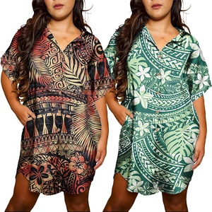Vestidos de isla personalizados privados al por mayor, ropa de mujer de talla grande, Vestido camisero de manga corta para mujer - Product Image 2