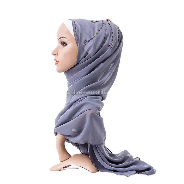 Quality Scarf Hand Made Bead Scarf For Women Dubai Luxury Wholesale Hijab Muslim Summer Chiffon Hijabs