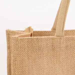 थोक कस्टम मुद्रण लोगो प्राकृतिक गंनी इको फ्रेंडली जूट टोटे बैग रीसायकल फोल्डेबल जूट शॉपिंग बैग