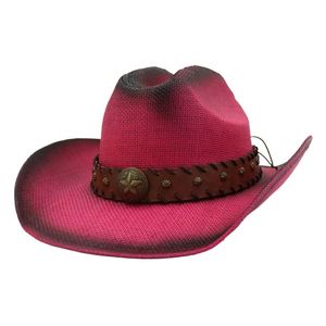 Chapeau de cowboy de bonne qualité en paille de papier, fait main, avec décorations, idéal pour les vacances d'été - Product Image 5