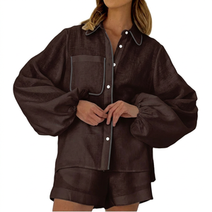En stock – Ensemble pyjama ample pour femme 100 % coton respirant, idéal pour la maison et les loisirs décontractés - Product Image 5