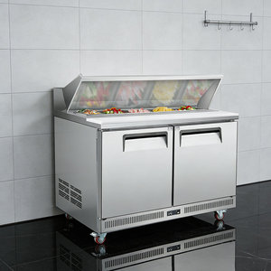 Table de préparation commerciale portable en acier inoxydable avec réfrigérateur, station à pizzas et salades, refroidissement par air, 2 <span class=keywords><strong>portes</strong></span> verticales, pour la restauration - Product Image 2