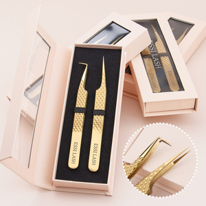 Pinzas para Extensión de Pestañas ESSI LASH, Empaque Personalizado en Caja, Marca Privada, Pinzas de Acero Inoxidable con Punta de Fibra para Extensión de Pestañas de Volumen - Product Image 1