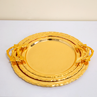 Plateau de service rond doré Luckygoods QT260006 avec poignées, plateau décoratif pour la présentation de desserts et gâteaux lors de mariages et de fêtes