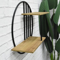 Luckywind Rustique En Bois En Métal Étagère D'angle Murale, Personnalisé À 2 Niveaux Ferme Ronde En Métal Et Bois Mdf Étagère Murale Décorative