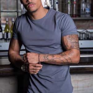 T-shirt pour homme, coupe ajustée, 95% coton, 5% élasthanne, logo personnalisé, ourlet arrondi, col rond, musculation, vente en gros - Product Image 2