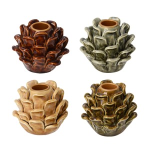 Porte-bougie à 1 brûleur en forme de cône de pin en céramique DIAM. 6CM H 8CM ASS. - Product Image 1