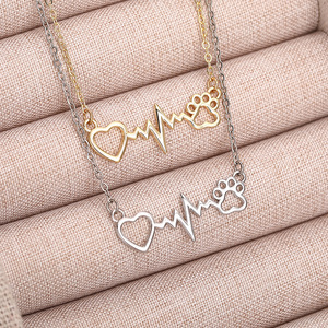 Collana con Ciondolo a Forma di Zampa di Gatto e Battito Cardiaco per Donne, Catena con Charm a Cuore, Gioiello alla Moda per Uso Quotidiano, Regalo - Product Image 2