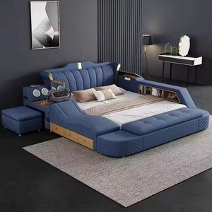 이탈리아 스타일 럭셔리 싱글 풀 퀸 & 킹 사이즈 스마트 침대 디자이너 실내 장식 가죽 수납 - Product Image 4
