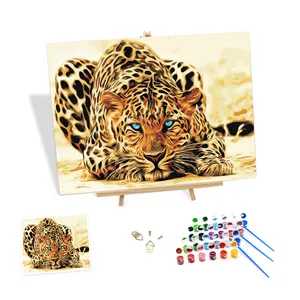 Diy Canvas Painting by Numbers Kits Animal Leopard Picture Factory Wholesale Oil Painting Wall Art for Living Room Decor