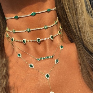 Collar Gargantilla de Tenis Bañado en Oro con Circonitas Cúbicas 5A Coloridas en Forma de Lágrima, Joyería de Moda para Mujer - Product Image 1