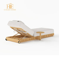 Chaise longue de jardin en teck massif pour piscine, mobilier d'extérieur en bois pour villa, lit de soleil en forme de chaise longue en bois pour le loisir