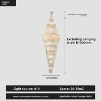 Lustre en cristal K9 avec douille E14, quincaillerie électroplaquée et chaîne de suspension réglable pour salon et escalier