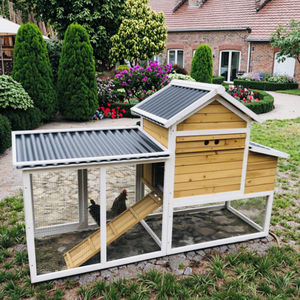 Poulailler de luxe SDC029 en bois massif respirant, jaune, avec <span class=keywords><strong>filet</strong></span> extérieur en fer et rampe, fermeture à bouton, cage à volailles - Product Image 2