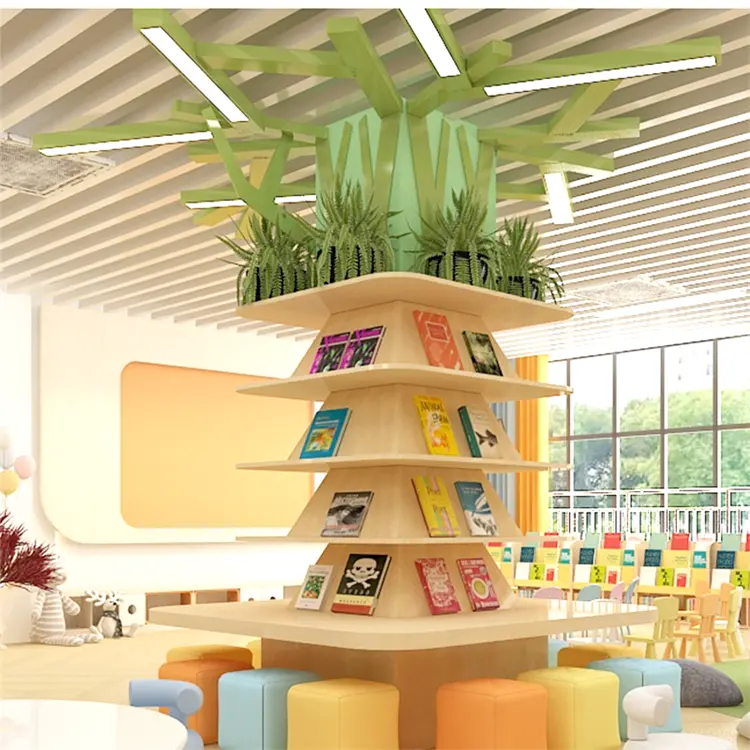 Chiquitos Pilaar Rond Boekenplank Lichtstrip Multi-Functionele Speciaal Gevormde Plank Voor Schoolbibliotheek Leeszaal Versieren